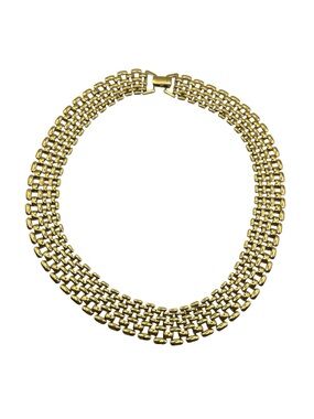 Panther gold tone mesh link vintage necklace